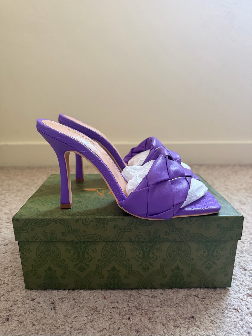 Purple Woven Square Toe Mule Heels Size 7.5 NWT